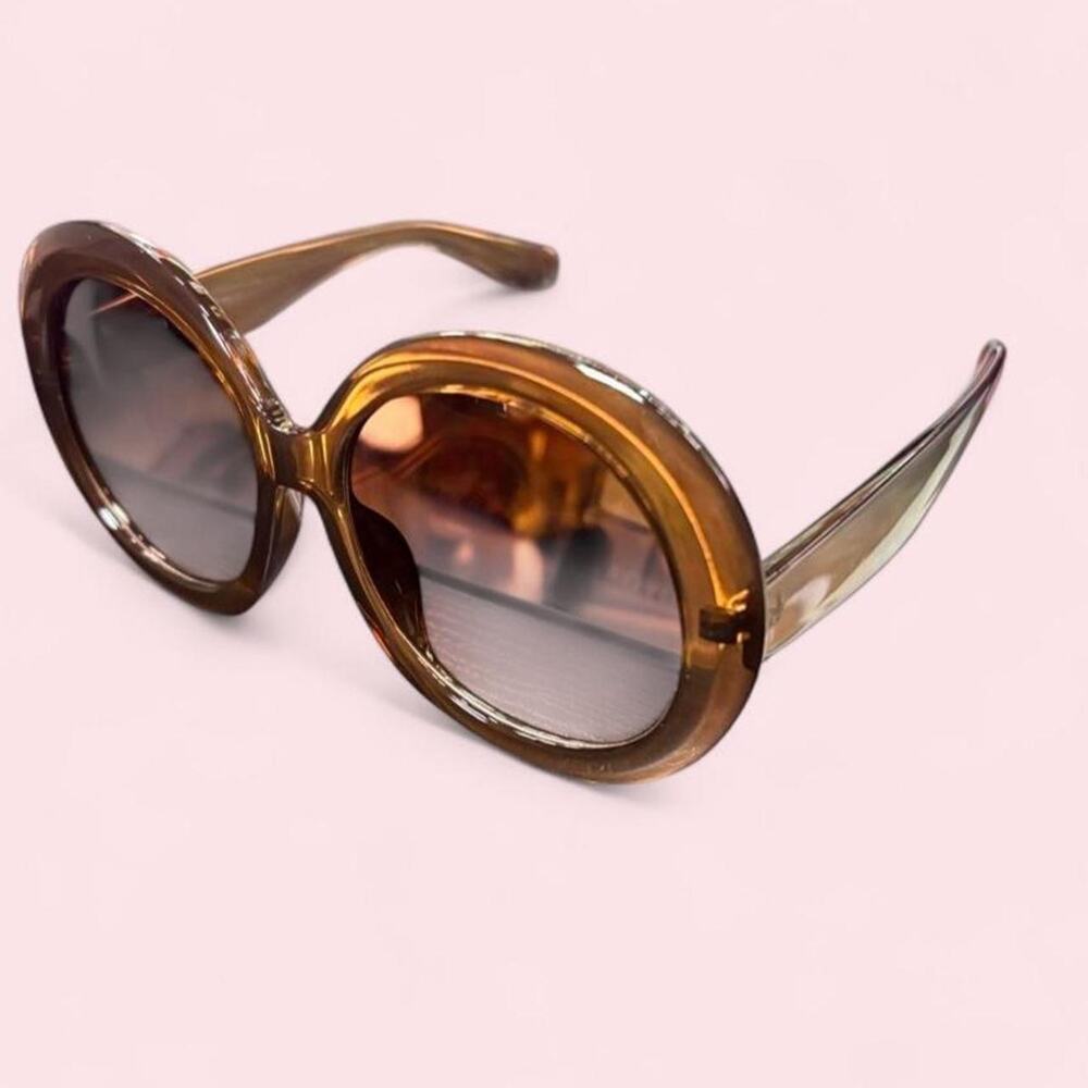 Brown oversized round sunglasses retro y2k statement vintage inspired glam